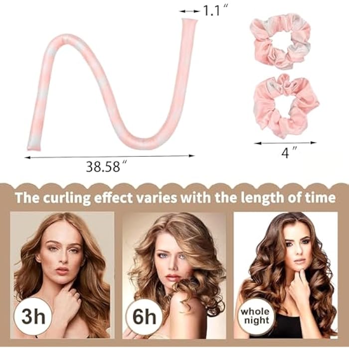 Premify Satin Heatless Hair Curler, 3pcs Overnight Hair Curling Set, Heatless Curling Rod & Headbands for Short & Long Hair, Heatless Curls & Hair Wrap Curlers (Pink TieDye) - Image 3
